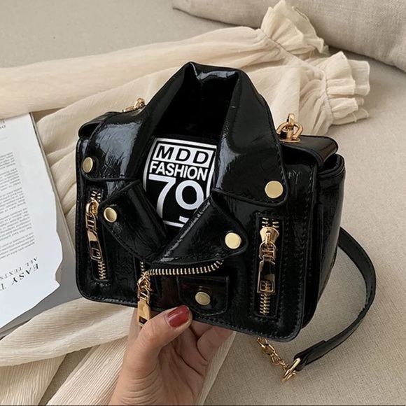 Adorable & Unique Black & Gold Motorcycle Jacket Bag! - Picture 11 of 16